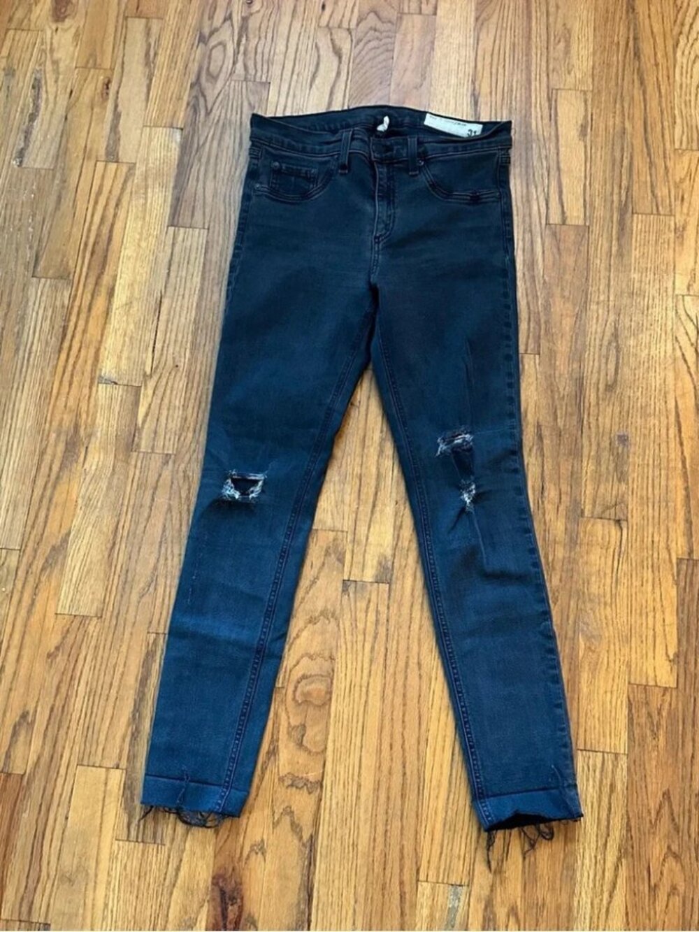 rag & bone High-Rise Distressed Ankle Skinny Jeans 32